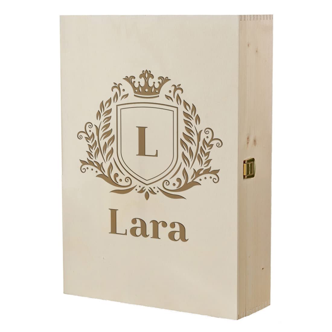 polar-effekt 4-TLG Wein Geschenkset mit Wunschgravur - Motiv Wappen - personalisiert - 2X Weingläser 560 ml, 1x Holzkiste, 1x Rotweinflasche 700 ml - Weißwein - DIY - Genuss - Mann, Frau - Geburtstag