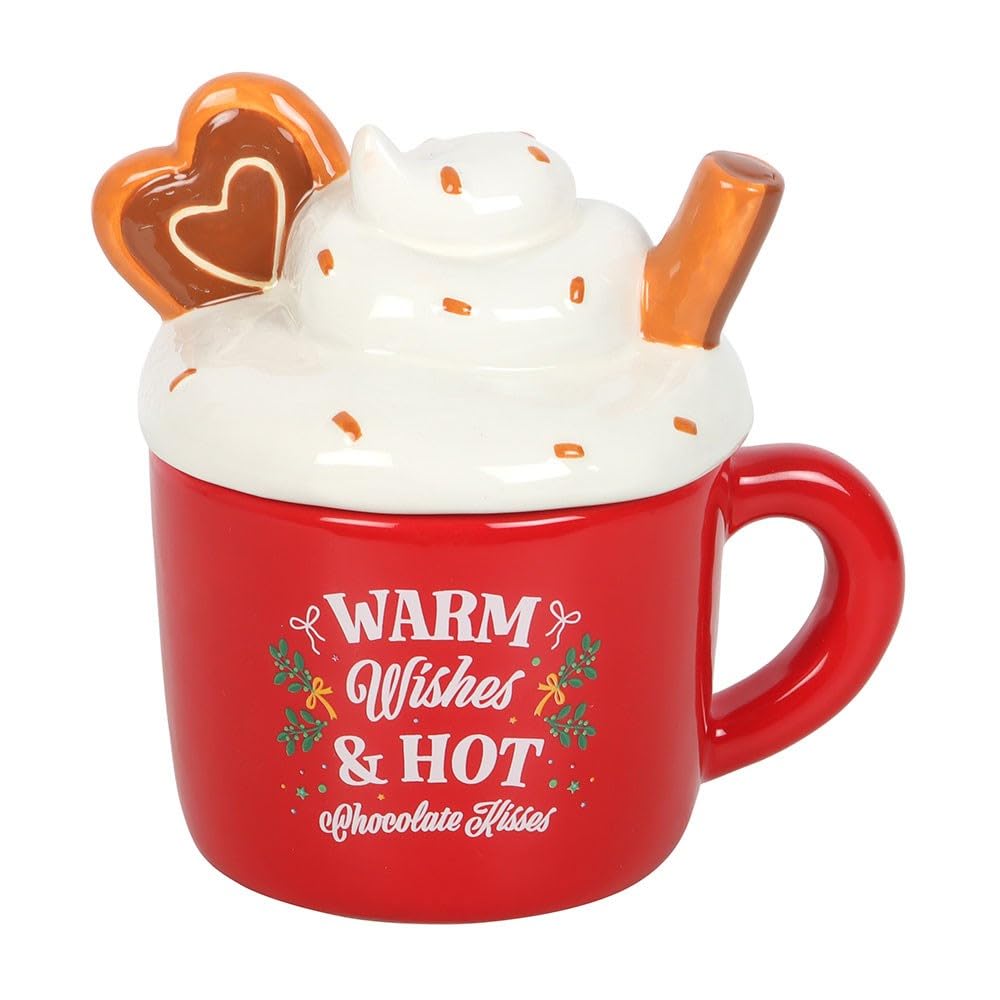 Hot Chocolate Mug Shaped Oil Burner – Festive "Warm Wishes & Hot Chocolate Kisses" Design – Tealight Powered with Removable Lid – Cozy Holiday Scent Diffuser for Winter Ambiance