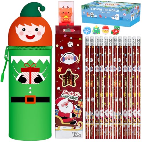 ZappelStift Lot de stylos gel effaçables + Trousse de Noël 2 en 1 avec encre effaçable thermosensible de 0,7 mm (Yeti + 8 stylos effaçables + 50 autocollants + règle)