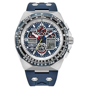 Citizen Reloj Eco-Drive Promaster Sikorsky para hombre, esfera azul, correa de goma azul, cronometraje atómico (Modelo: JY8156-00L), plateado, Moderno