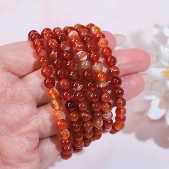 Miniatura 2 de SofiaCreations Handmade Red Banded Agate Crystal Beaded Bracelet, Natural Carnelian Gemstone Crystal 8mm Round Beads Stretchy Bracelet, Healing