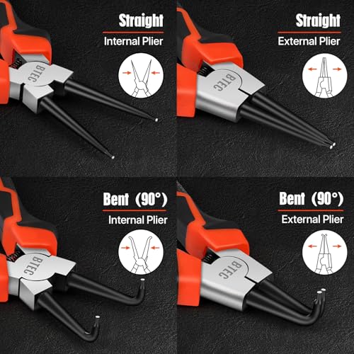 Btec 7 Inch Heavy Duty Internal External Circlip Pliers Kit With Straight/Bent Jaw,4 Pcs Snap Ring Pliers Set,High Carbon Steel For Ring Remover Retainingc-Clip Pliers Lock Pliers With Storage Pouch thumb #2