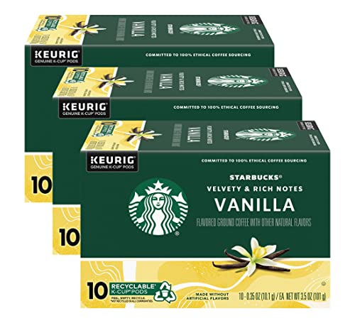 Image of Starbucks Flavored Coffee K-Cup Pods, Vanilla Flavored Coffee, Made without Artificial Flavors, Keurig Genuine K-Cup Pods, 10 CT K-Cups /Box (Pack of 3 Boxes)