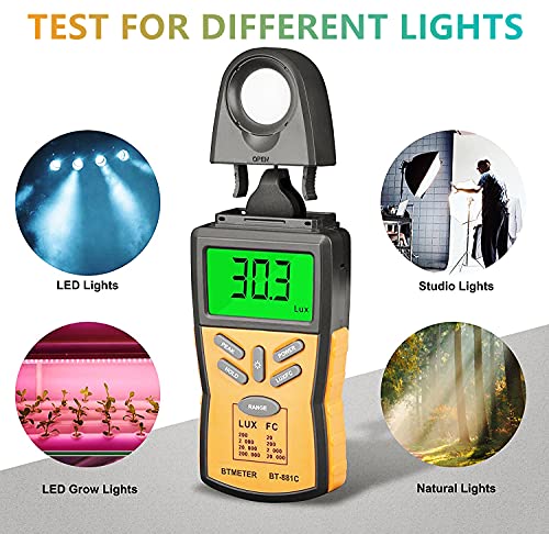 Image of BTMETER Digital Illuminance Light Meter BT-881C, Lumen /FC Photometer Tester | Luxmeter Measure 0.1-200,000 Lux (0.01-20,000 FC) Lights, Bright Tester for Photography Plant Foot Candle, ±3% Accuracy