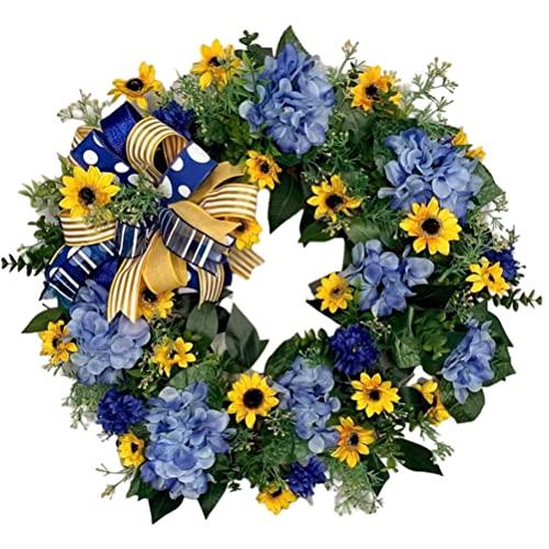 Dapuly Spring Summer Ukrainian Wreath, Artificial Front Door Sunflower Wreath Blue and Yellow Ukraine Flag Farmhouse Country House Wreath Home Decoration for Home Porch