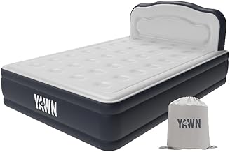 YAWN AIR Bed - Self-Inflating Airbed Double Size - Great Guest Bed, Camping Mattress - Built-in Pump & Headboard - Grey Fabric Material - Available in UK Single, Double & King