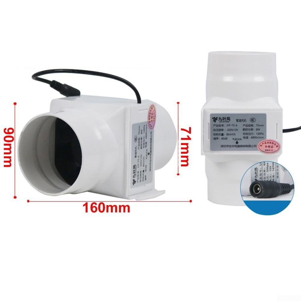 Ventilador de conducto de 75/100 mm, potente escape en línea, soplador de 12 V, conducto de aire interior, flujo mixto, alta presión, ventilación pequeña (3 pulgadas 75 mm)