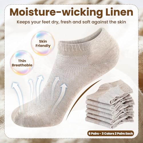 Image of Mepase 6 Pairs Flax Linen Ankle Socks for Women Men 88% Organic Thin Breathable Mesh Low Cut Quick Dry Moisture Wicking Socks