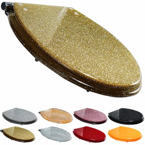 Siège de toilette robuste, fermeture douce avec libération rapide pour une installation facile, fixation haut/bas – Design à paillettes durables