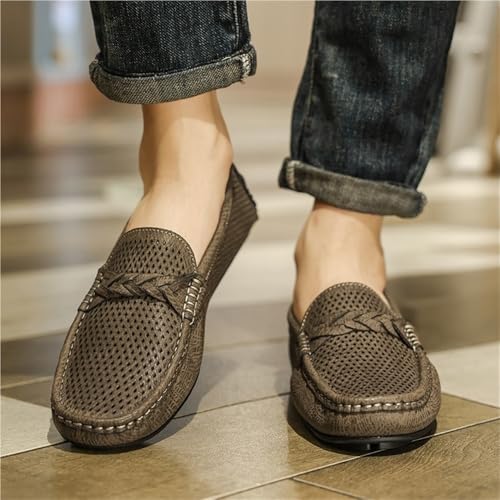 Loafers for Men Square Toe Faux Leather Breathable Perforated Resistant Anti-Slip Comfortable Walking Fashion Slip-on2