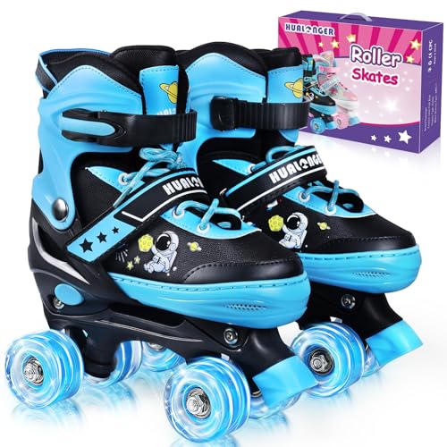 Hualonger Roller Skates,4 Size Adjustable Roller Skates Kids,Light-Up Wheels and Adorable Cartoon Designs, Multiple Layers of Protection for Girls and Boys,Suitable Indoor Outdoor
