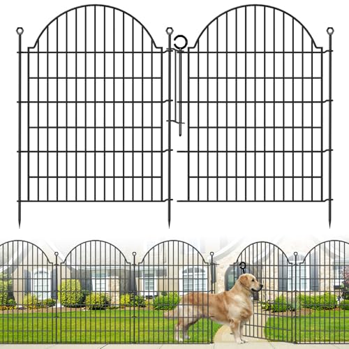 5 Panels Decorative Garden Fencing with Gate for Yard, 40in (H) x 11.8ft (L) No Dig Animal Barrier Fence, Rustproof Metal Wire Outdoor Dog Fences Panel Border with Temporary Ground Stakes