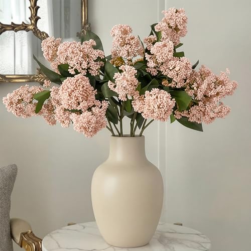 Image of 4 Pcs Artificial Flowers for Decoration, 23 Inch Faux Berry Stems Faux Skimmia Spray with Leaves Fake Flowers for Vase Home Table Floral Arrangement Wedding Decor(Pink,Classic)