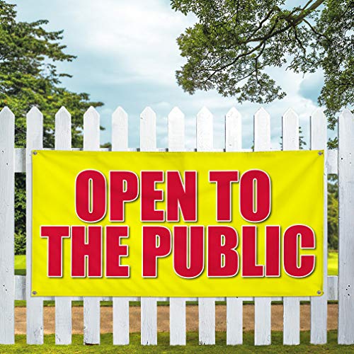 Vinyl Banner Multiple Sizes Open to The Public Advertising Printing D Business Outdoor Weatherproof Industrial Yard Signs Yellow 8 Grommets Design Only 48x96Inches
