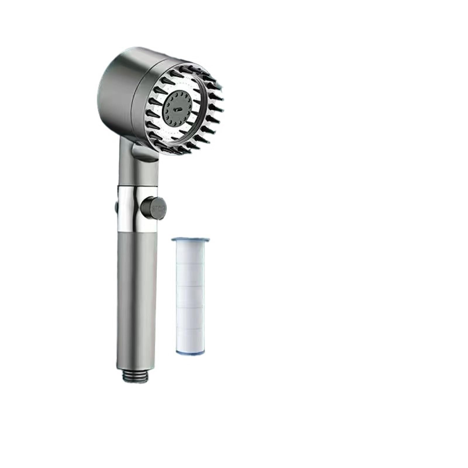 Mqfbnnp Grey Shower Head Shower Head 3 Mode High Pressure Adjustable Filter With Massage Brush One Key Stop(Grey)
