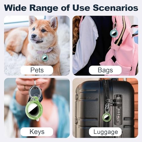 Image of MOLOSLEEVE Case for AirTag 2nd Gen (2026) & 1st Gen, Shockproof Holder Anti-Scratch Protective Cover for Air Tags, Men's Women's Keyrings & Keychains for Keys, Luggage, Bags, Clear Blue /Clear Green