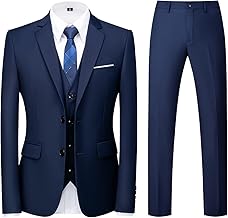 KUDORO Men's Suits 3-Piece Slim Fit Single Breasted Two Buttons for Wedding - Jacket Vest Trousers
