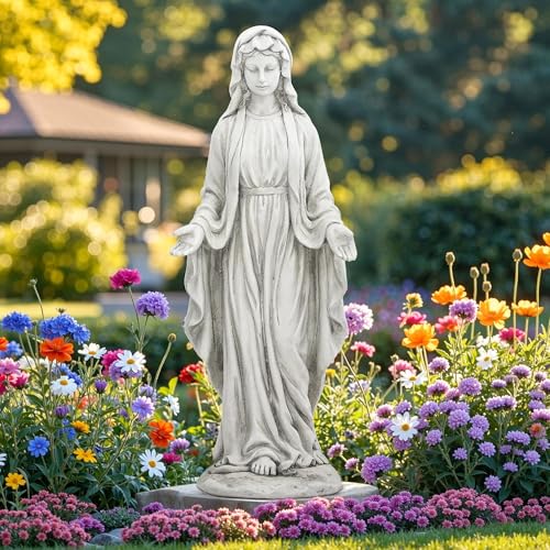Ultym Virgin Mary Statue Outdoor Large 30 Inch Religious Garden Statue Blessed Mother Mary Statues Catholic Durable Weather MGO Stone Sculptures Decor Lawn Art for Home Yard Patio Forch
