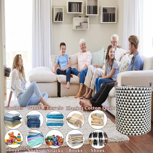 Image of Waterproof Laundry Hamper Collapsible Laundry Basket Leather Handle Laundry Bag Large Clothes Storage Toy Organization for Bathroom Bedroom Laundryroom College Dorms (Hesan-002)