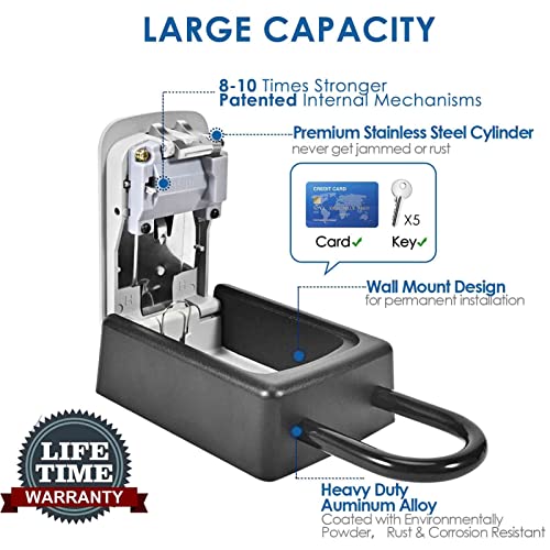 Key Lock Box, Wall Mount 4 Digits Combination Lockbox, Waterproof Outdoor Key Hider, Resettable Safe Password Box For House, Garage, Garden With Mounting Kit&Handle&Dust-Proof Cover-By Giverare #TOP3