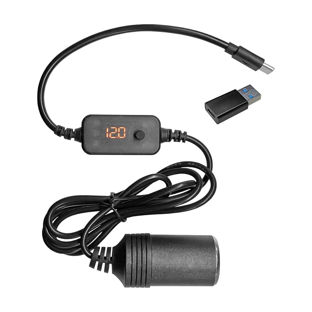 STHIRA® USB C to Cigarette Lighter Adapter Cable, 5V to 12V Type-C to Cigarette Lighter Socket Adapter Cable, Universal Car USB Boost Converter with Adjustable Voltage and USB Converter Tip (0.7m)-image-23