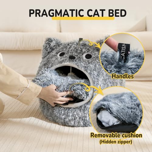CATISM Katzenhöhle Katzenbett Waschbar Katzenschlafplatz für Katzen Cute Moster Plüsch Haustier Katzenkopfkissen Katzenhaus Katzenkissen Flauschiges Kätzchen Welpen Kuschelbett Haustierbett