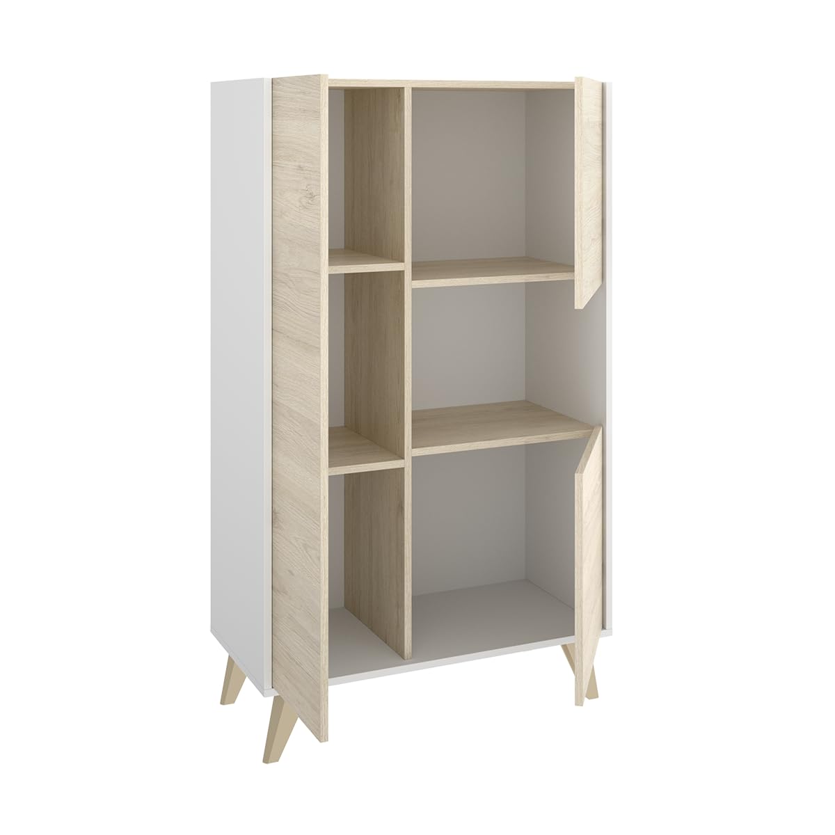 DEKIT GRUPO RIMOBEL NESS - APARADOR ALTO DE 3 PUERTAS Y 4 ESTANTES - 135X81X43 cm - BLANCO / NATURAL