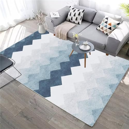 Tapis route 140x180cm bleu à motif géométrique moderne de couloir