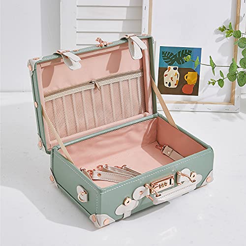 Image of UNIWALKER Vintage Suitcase Set, 2 Piece Designer Trunk Luggage Set with 12inch Cosmetic Train Case for Women, mint green, 24in+12in