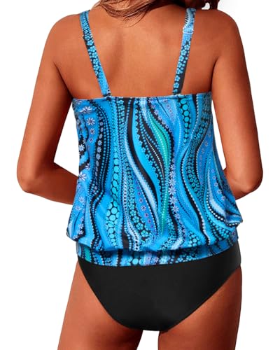 Image of Yonique Two Piece Tankini Swimsuits for Women Blouson Bathing Suits Modest Swimwear