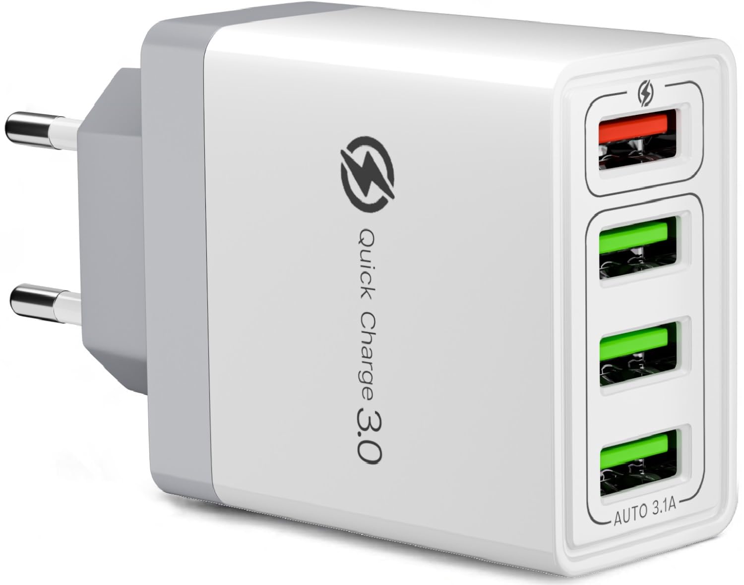 USB Ladegerät, 33W 4-Ports Schnellladegerät QC 3.0 Ladeadapter Mehrfach Ladegerät, USB Stecker Netzteil für iPhone 16 15 14 13 12 11, Samsung, iPad und mehr