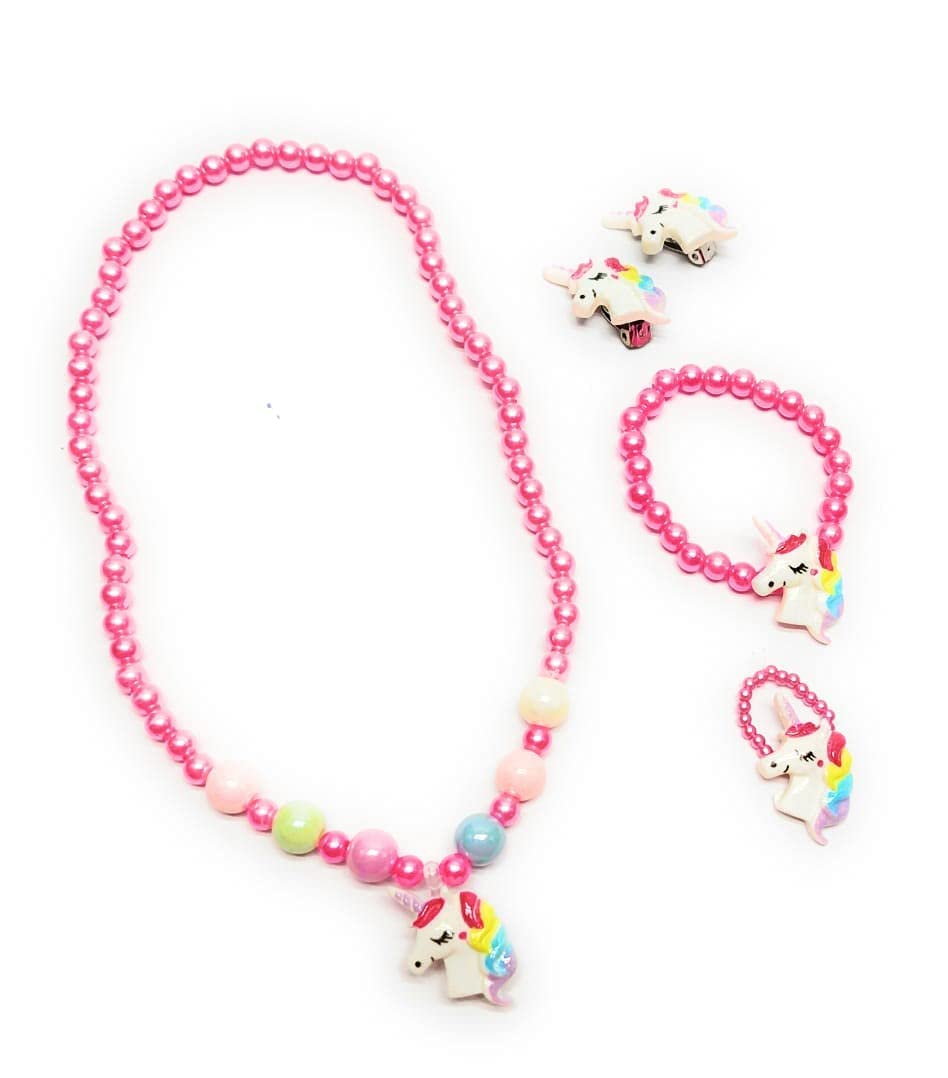TERA 13 Cutest Fashion Unicorn Necklace For Girls (1 Set 4 Pcs), Bracelet, Hair Clip Etc, Kids Fashion Accessories, Birthday Return Gifts 1