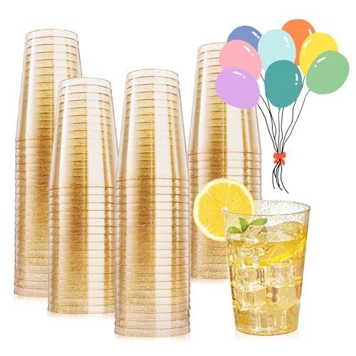 Auauraintt Lot De 50 Gobelets Transparents Avec Bord Feuille d'or En Rigide Réutilisables De 280...