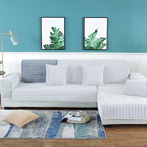 HUANZI SOFA Funda De Sofá Chaise Longue Funda Antideslizante A Rayas De Felpa para Mascotas De NiñOs Cubierta De Muebles A Prueba De Polvo, Gray, 70 * 70cm