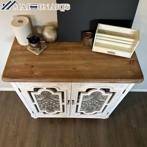 MAISON-ARTS-Accent-Cabinet-with-2-Doors-Farmhouse-Decorative-Storage-Cabinet-with-Solid-Wood-Frame-Legs-for-Living-Room-Entryway-Small-Sideboard-Buffet-Cabinet-Metal-Embossing-Pattern MAISON ARTS Accent Cabinet with 2 Doors Farmhouse Decorative Storage Cabinet with Solid Wood Frame Legs for Living Room Entryway Small Sideboard Buffet Cabinet Metal Embossing Pattern