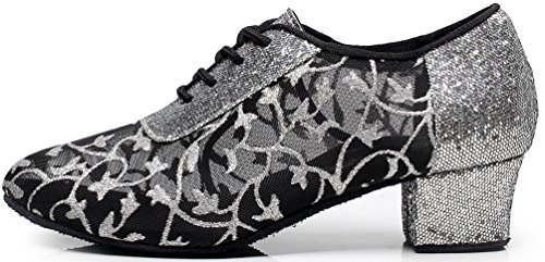 Chaussures de danse latine Salsa Cha-Cha argentées à talon custom - 2