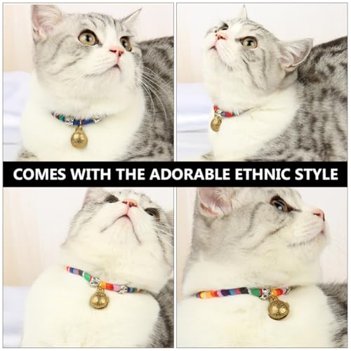 Collar para gatos de cuerda de algodón con campana LIGHTAOTAO ajustable estilo étnico pack de 3 4