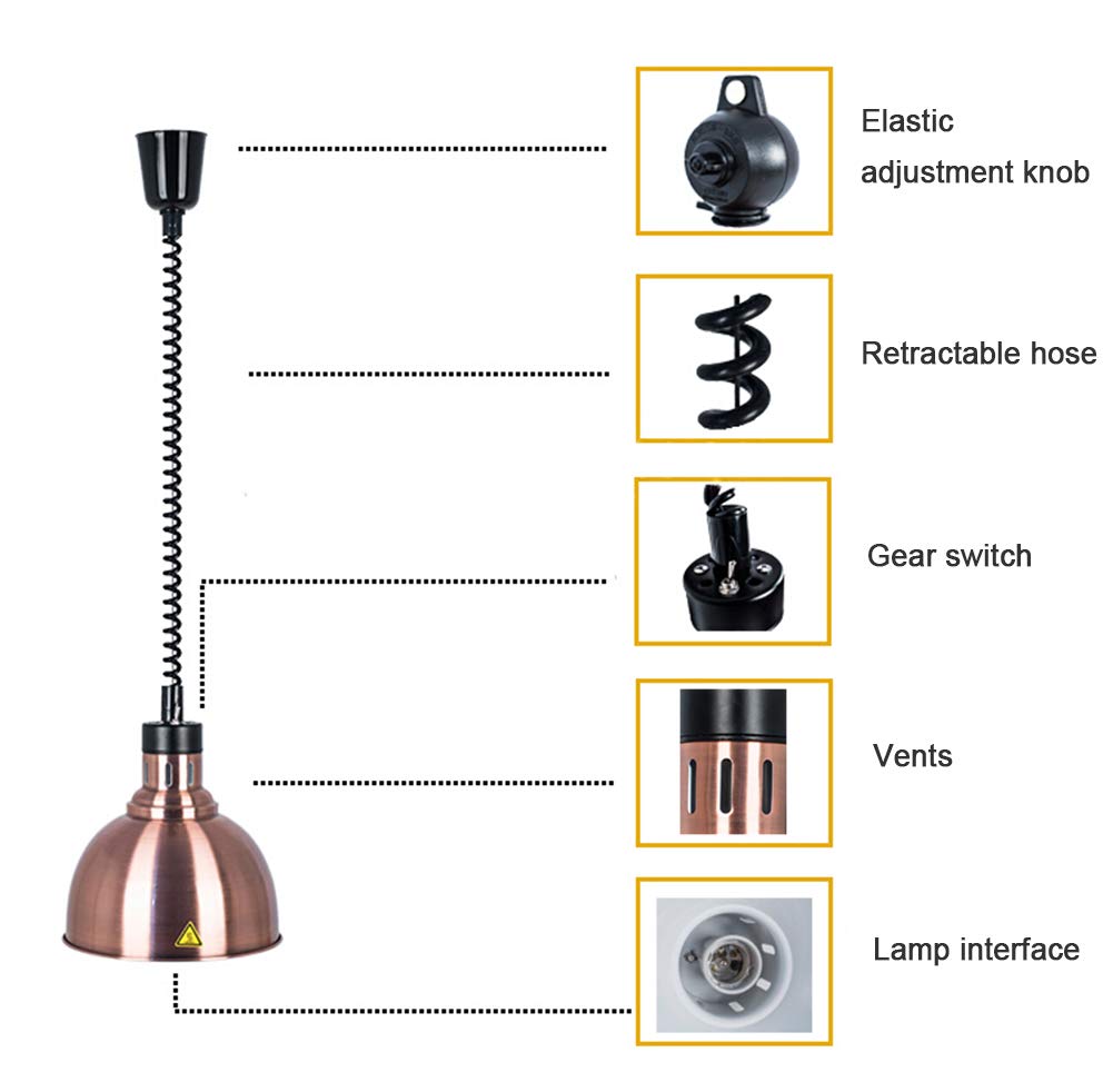 Commercial Lampe Chauffante pour Aliments, Rétractable Lampe Chauffe-Plats 250w Ampoules, Fournitures Professionnelles D'équipement de Cuisine D'hôtel 220v, Lot de 3