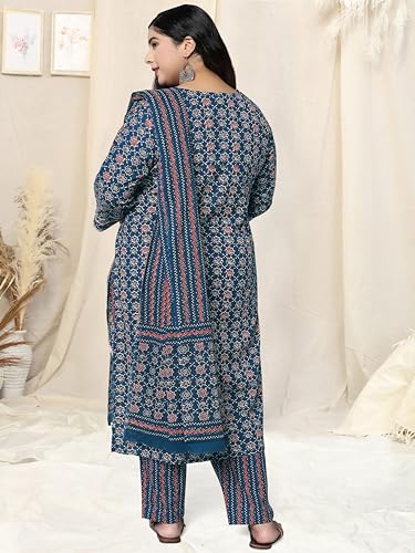 Image of MIRCHI FASHION Plus Size Pure Cotton Kurta Set for Women | 3 Piece Printed Straight Fit 4XL 5XL Kurta Pant Set with Dupatta | Ethnic Work Wear Set | 3XL 4XL 5XL Salwar Suit
