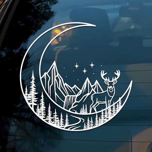 Image of Night Court Deer Car Decals Funny Mountain, Moon, Stars, Fantasy Humor Car Window Accessories Affirmations Vinyl Waterproof 6 Inches Bumper Decal Gift for Mom Dad Friend Coworker