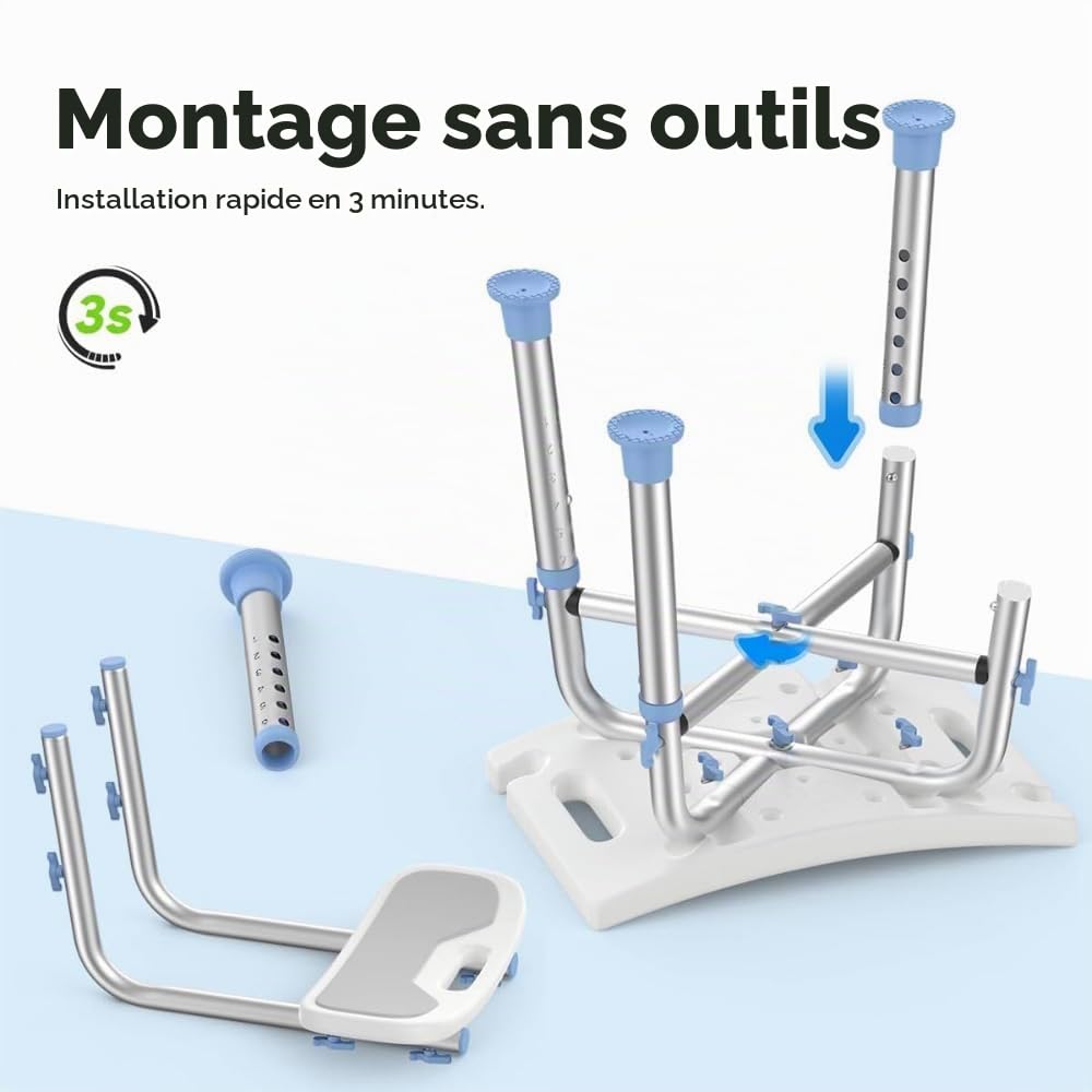 NEWFUN Chaise de Douche， Siege de Douche Adulte，Tabourets de Douche et de Bain, Chaise de Douche Antidérapante, Tabouret de Douche Antidérapant, Montage sans Outil, Siège de Bain pour Adultes, 150KG