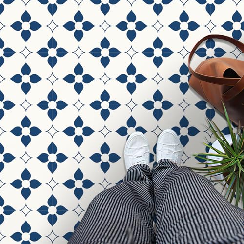 MORCART Peel and Stick Floor Tile Star Waterproof Vinyl Flooring DIY Flooring for Bathroom, Kitchen, Fireplace, Pet House, Stairs, Bedrooms, Wall, Store(20PCS,7.87" x 7.87",Dark Blue+White)