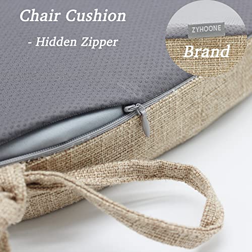 Zyhoone Chair Cushion With Ties For Dining Chairs - Indoor Non Slip Kitchen Room Metal Wooden Bar Seat Pads With Machine Washable Cover [14.5 X 15.5 X 2 Inches] - Dark Beige #TOP3