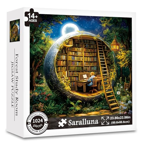 Rompecabezas de fantasía con forma de luna: Biblioteca forestal, 1024 piezas para adultos, arte decorativo para pared, incluye bolsa de almacenamiento, 23,85" x 23,85" miniatura 3