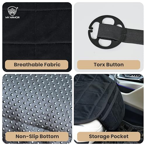 Image of MY ARMOR Car Cover Set | Ultra-Soft HR Quilted Cushion with Non-Slip Grip & Storage Pouch | Universal Fit Protector | Rear Section 20x20 & Front Section 20x20 Inches | Grey Velvet