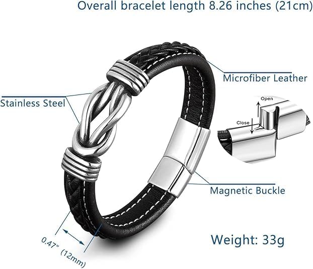 Mother And Daughter Forever Linked Together Braided Leather Bracelet, Stainless Steel Infinite Knot Engraved Leather Inspirational Wristband Daughter Gift From Mom4