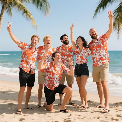 Yoimira Mens Hawaiian Shirts Short Sleeve,Print Mens Casual Button Down Floral Summer Beach Shirt Orange Flowers - Image 6