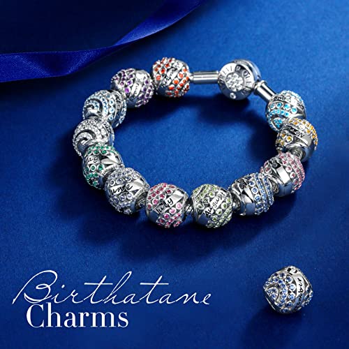 FOREVER QUEEN Birthstone Charm for Bracelet - 925 Sterling Silver Bead Openwork, Happy Birthday Charm for Necklace - Valentine's Day Mother's Day Gift3