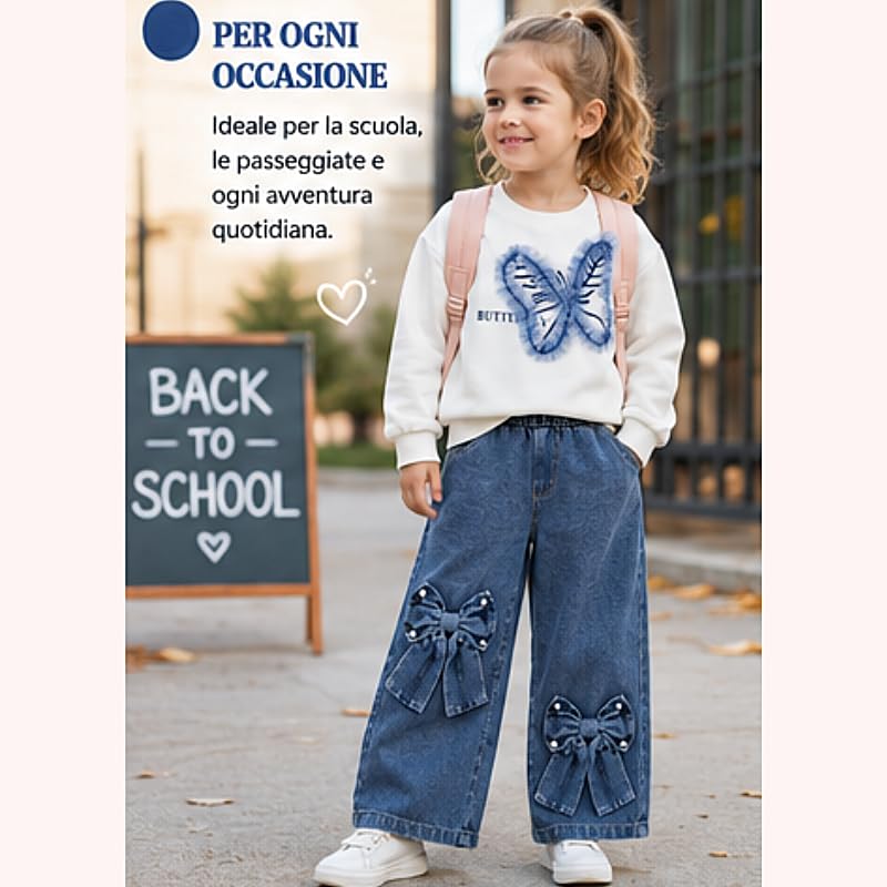 OrJana Conjunto de niña de 2 piezas para primavera y otoño, blusa a rayas con chaleco corazón y jeans de pata, estilo Preppy