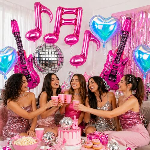 Image of Rozi Decoration Music Theme Foil Balloon Set with Guitar, Musical Notes, Heart & Disco Balloons, 10 Pcs Party Decoration Kit for Birthday Celebration & Music Theme Party